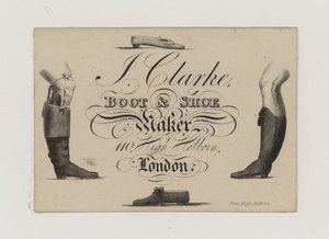 Boot and Shoemaker, J Clarke, ticari kart by English School