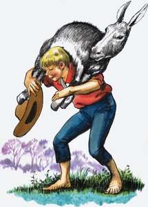 bir eşek taşıyan çocuk by English School