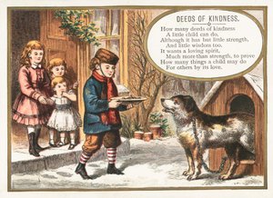 Köpek kulübesinde köpek besleyen çocuk, Noel kartı by English School