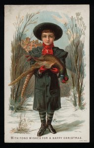 Bir sülün tutan çocuk, Noel tebrik kartı. (kromolito) by English School