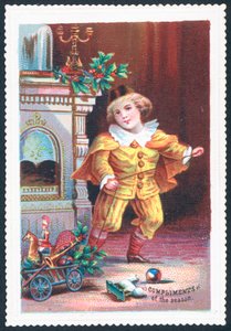 Oyuncaklarla oynayan çocuk, Noel kartı by English School