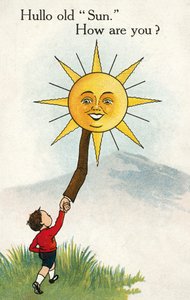 Güneşe merhaba diyen çocuk (renkli taş baskı) by English School
