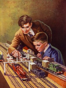 Bir tren seti ile oynayan çocuklar (renkli taş) by English School