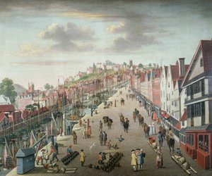 Bristol Docks and Quay, c.1760 (tuval üzerine yağlı boya) by English School