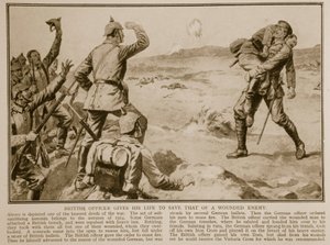 İngiliz subay, yaralı bir düşmanın hayatını kurtarmak için canını veriyor, 1914-19 by English School