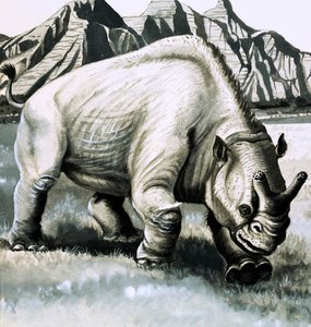 Oligosen çağından kalma Brontotherium by English School