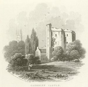 Cardiff Kalesi (gravür) by English School