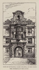 Cambridge: Giriş Kapısı, Clare College, Mahkemenin İç kısmından görüldüğü gibi (gravür) by English School