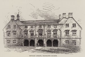 Cambridge: Pepysian Library, Magdalene College (gravür) by English School