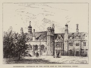 Cambridge: Peterhouse, Asıl Mahkemenin Güney Tarafının Dışı (gravür) by English School