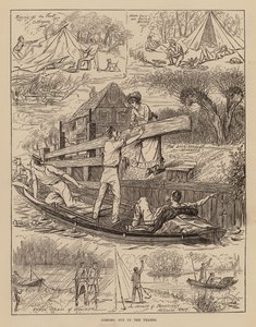 Thames nehrinde kamp yapmak (gravür) by English School