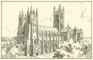 Canterbury Katedrali (kağıt üzerine mürekkep) by English School