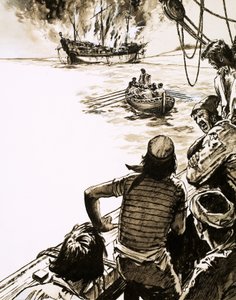 Kaptan Juan Sebastian del Cano gemilerinden birini yaktı by English School