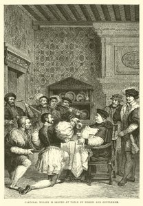 Kardinal Wolsey, soylular ve beyler tarafından masada servis edilir. by English School