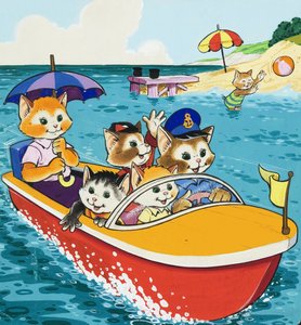 Motorlu teknede kedi ailesi by English School