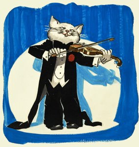 Smokinli kedi keman çalıyor by English School