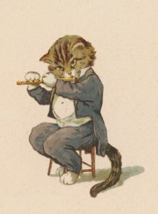 Flüt çalan kedi (chromolitho) by English School
