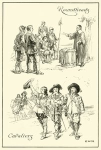 Cavaliers ve Roundheads (kağıt üzerine mürekkep) by English School