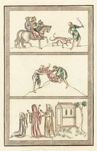 Cenelm, Mercia Kralı, avcılık, Kral, Başrahibe, rahibe ve ankraj cinayeti (renkli gravür) by English School