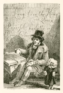 Charles Wood, kör bir adam, elinde bir organ ve dans eden bir köpek var.