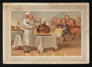 Şef erikli puding yapıyor, Noel tebrik kartı. (kromolito) by English School