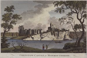 Chepstow Kalesi, Monmouthshire (renkli gravür) by English School
