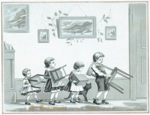 Sandalye ve tabure taşıyan çocuklar, Noel Kartı by English School