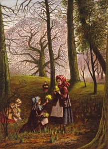 Ormanda çiçek toplayan çocuklar (renkli taş baskı) by English School