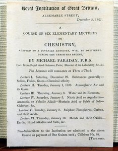 Michael Faraday (1778-1829) tarafından yazılan Kimya Üzerine Altı İlköğretim Dersi için Noel El İlanı 3 Aralık 1827 by English School