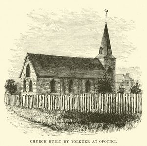 Opotiki de Volkner tarafından yaptırılan kilise by English School