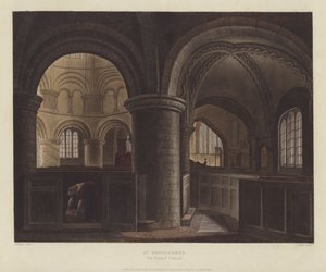 Kutsal Kabir Kilisesi (Yuvarlak Kilise), Cambridge (renkli gravür) by English School