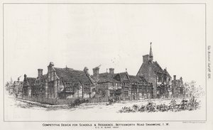 Okullar ve Yurtlar için Rekabetçi Tasarım, Bettesworth Road, Swanwore, Wight Adası (gravür) by English School