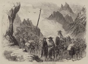 İspanyol Şaraplarının Pireneler Üzerinde Taşınması (gravür) by English School