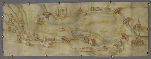 Cotton MS Augustus I i 65 Trent Nehri ve Nottingham ile Newark arasındaki kollarının haritası, c.1540 (kağıt üzerine suluboya ile kalem ve mürekkep) by English School