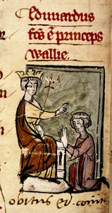 Cotton Nero D. II, f.191v Caernarvonlu Edward (Edward II), babası King Edward I tarafından Lincoln parlamentosunda, 7 Şubat 1301