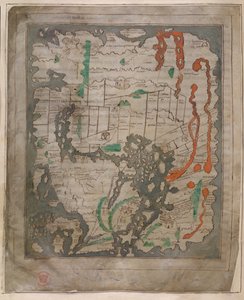 Cotton Tiberius B.V, Bölüm 1, f.56v Tiberius Haritası, Dünya Haritası (parşömen üzerinde) by English School