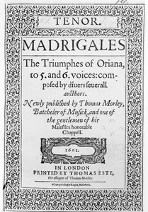 Thomas Este tarafından yayınlanan The Triumphes of Oriana'nın Tenor bölümünün kapağı, 1601 by English School