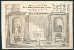 Crassweller, mobilya hırdavatçı, demirci ve çan askısı, ticaret kartı by English School