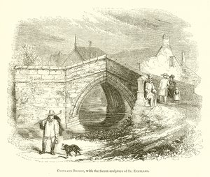 St. Ethelred Sakson Heykeli ile Croyland Köprüsü (gravür) by English School