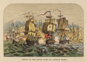 Hollanda filosunun Amiral Blake tarafından yenilgiye uğratılması (renkli gravür) by English School