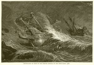 , 1588 İrlanda kıyısında İspanyol Armada Gemilerin İmha by English School