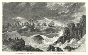 İrlanda kıyısındaki Armada gemilerinin imhası (gravür) by English School