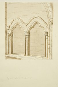 Şehir Okulu [Kraliçe Elizabeth Hastanesi], Noel Sokağı Girişindeki Mimari Detayı (kağıt üzerine kurşun kalem ve sulu boya) by English School