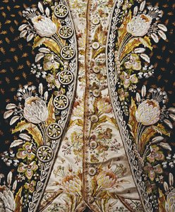 Palto, yelek ve pantolondan oluşan bir beyefendinin tam takım elbisesinin detayı, 1780