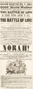 Dickens playbill: The Battle of Life, Theatre Royal, Norwich, 26h Ocak 1847