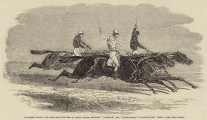 Doncaster Yarışları, St Leger Stakes için Dead-Heat, "Voltigeur" ve "Russborough" arasında, "Bolingbroke" Üçüncü (gravür) by English School