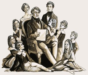 Dr. Clement Moore çocuklarına Noel şiirini okuyor by English School