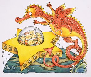 Ejderha daire çizen yıldız şeklindeki uzay gemisi by English School