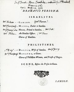 Samson için Dramatis Personae, Handel