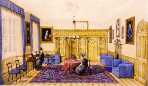 Bir kır evinin çizim odası içi, c.1830 (kağıt üzerine sulu boya) by English School